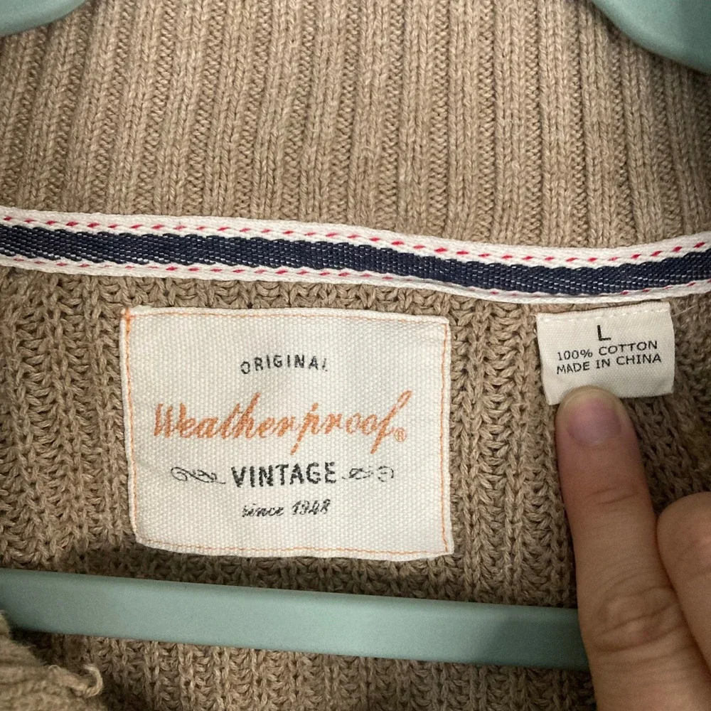 Weatherproof Vintage Henley Sweater Tan Waffle Knit Mock Neck L Gorpcore Prep